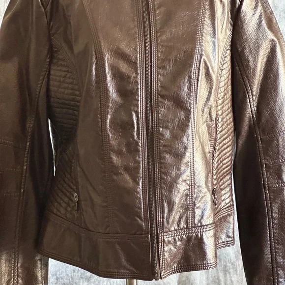 GUESS WOMANS BROWN SNAKE SKIN FAUX LEATHER MOTORCYCLE JACKET SZXL - Picture 15 of 16